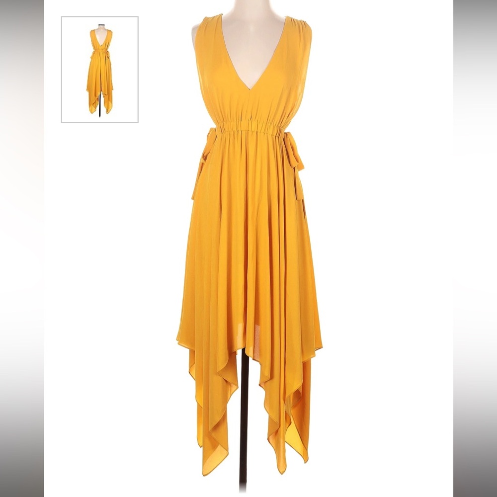 BCBG Yellow Midi Asymmetrical Dress